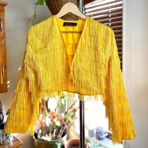 Extremz London funky yellow fringe crop jacket